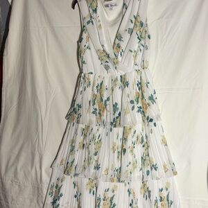 WD.NY Floral V-Neck Tiered Midi Dress